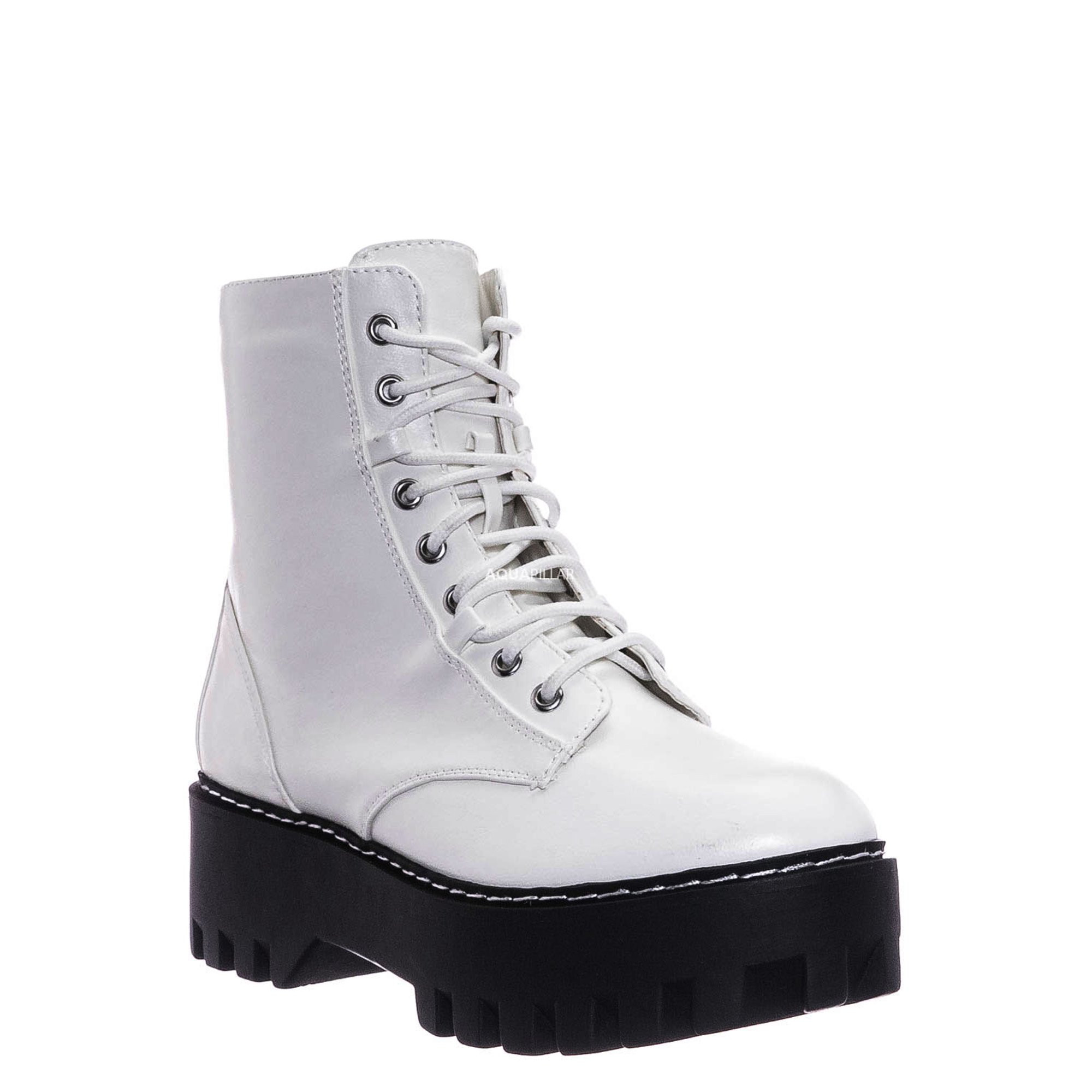Chunky Edgy Lug Sole Combat Boot- Army Military Threaded Rugged Bootie | Walmart (US)