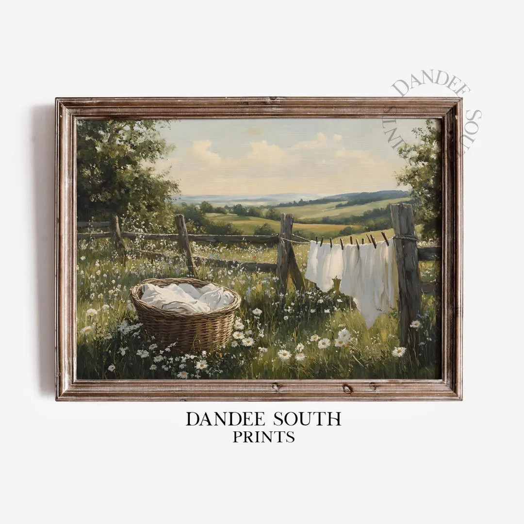 Vintage Clothesline Digital Wall Art Printable, Laundry Room Printable Wall Decor, Farmhouse Wall... | Etsy (US)