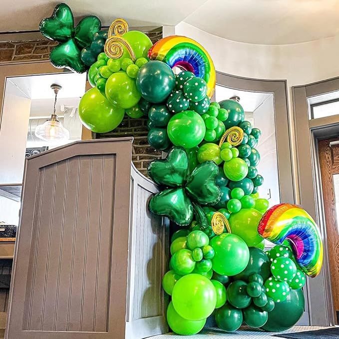 128pcs Green Balloon Arch Garland Kit with Lucky Shamrock Clover Rainbow Foil Balloons for St. Pa... | Amazon (US)