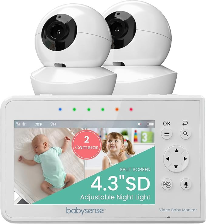 Babysense Baby Monitor with 2 Cameras and Audio 4.3", Non Wifi Baby Monitor, Dual Split Screen, P... | Amazon (US)