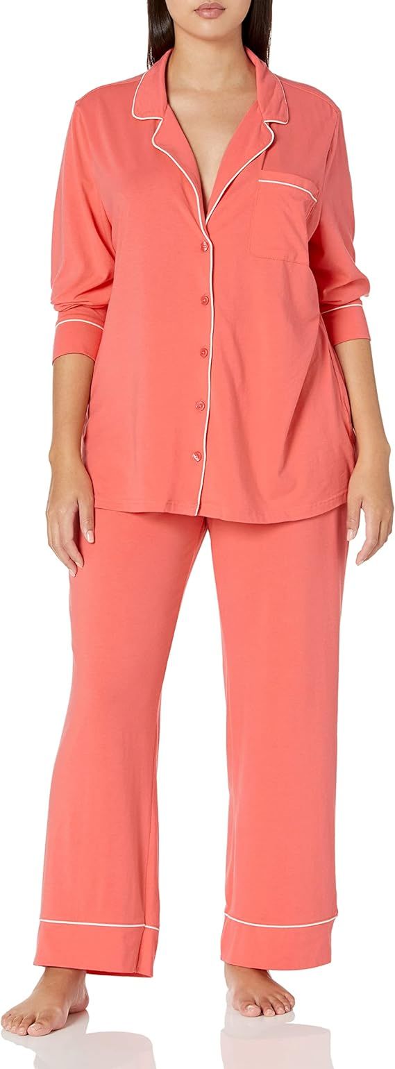 Amazon Essentials Women's Cotton Modal Long Sleeve Shirt Full Length Pant Pajama Set | Amazon (US)