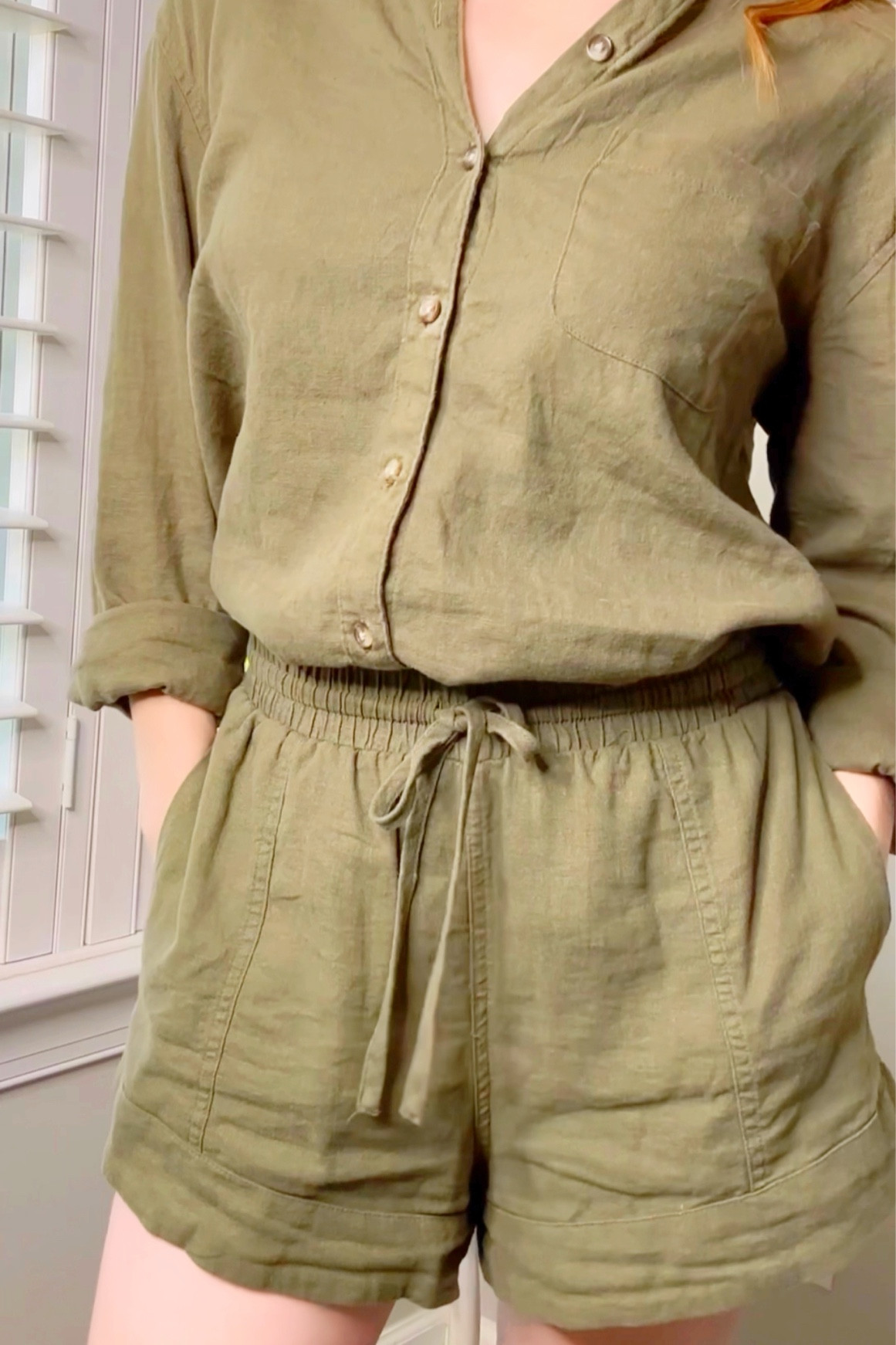 Target Monochromatic Olive Green Linen Set 
I’m 5’2” and 110 lbs
Wearing XS in both pieces 
Size 6 in sandals 

#LTKtravel #LTKSeasonal #LTKunder100
