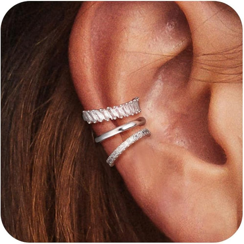 Ear Cuffs for Women Non Piercing Sterling Silver Cuff Earrings Fake Cartilage Earrings Clip On Hy... | Amazon (US)