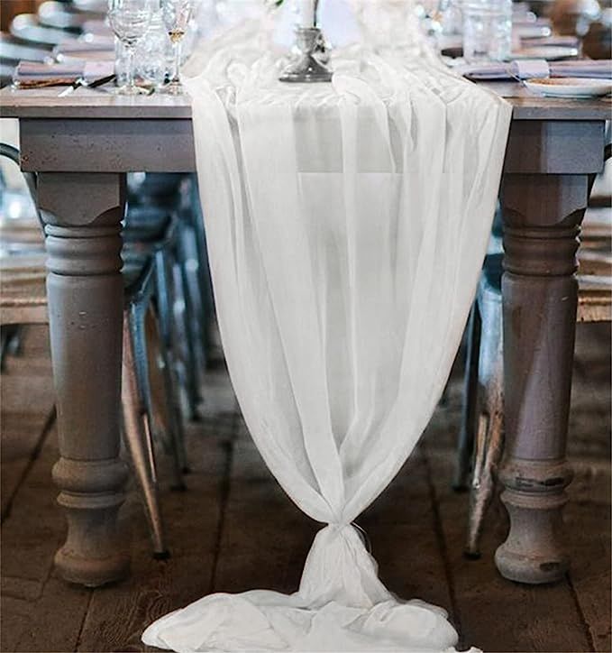 White Runner 27x120 inches White Chiffon Table Runner Overlay for Romantic Boho Rustic Wedding Pa... | Amazon (US)