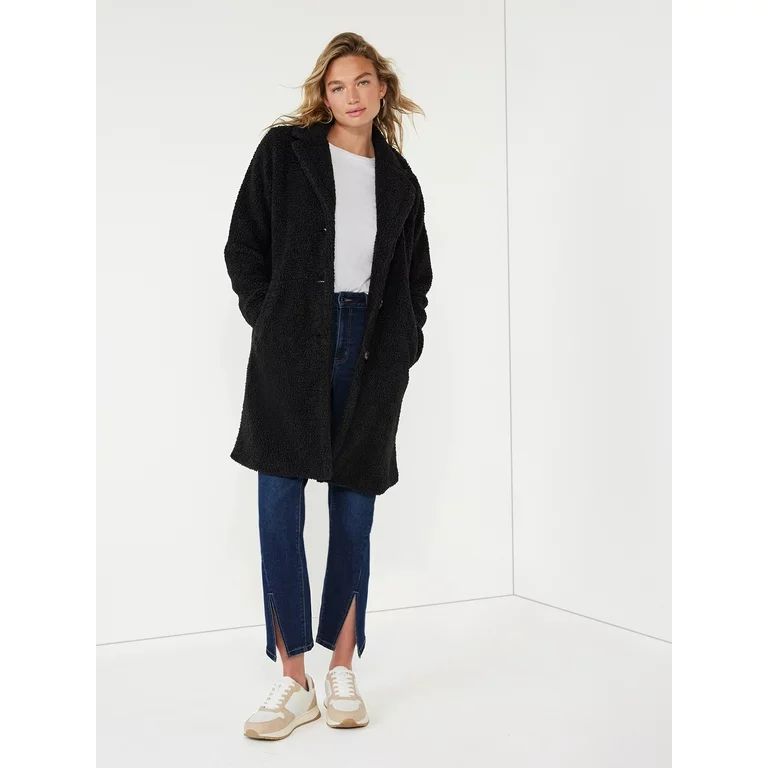 Time and Tru Women's Notch Collar Faux Sherpa Coat, Sizes XS-3X | Walmart (US)