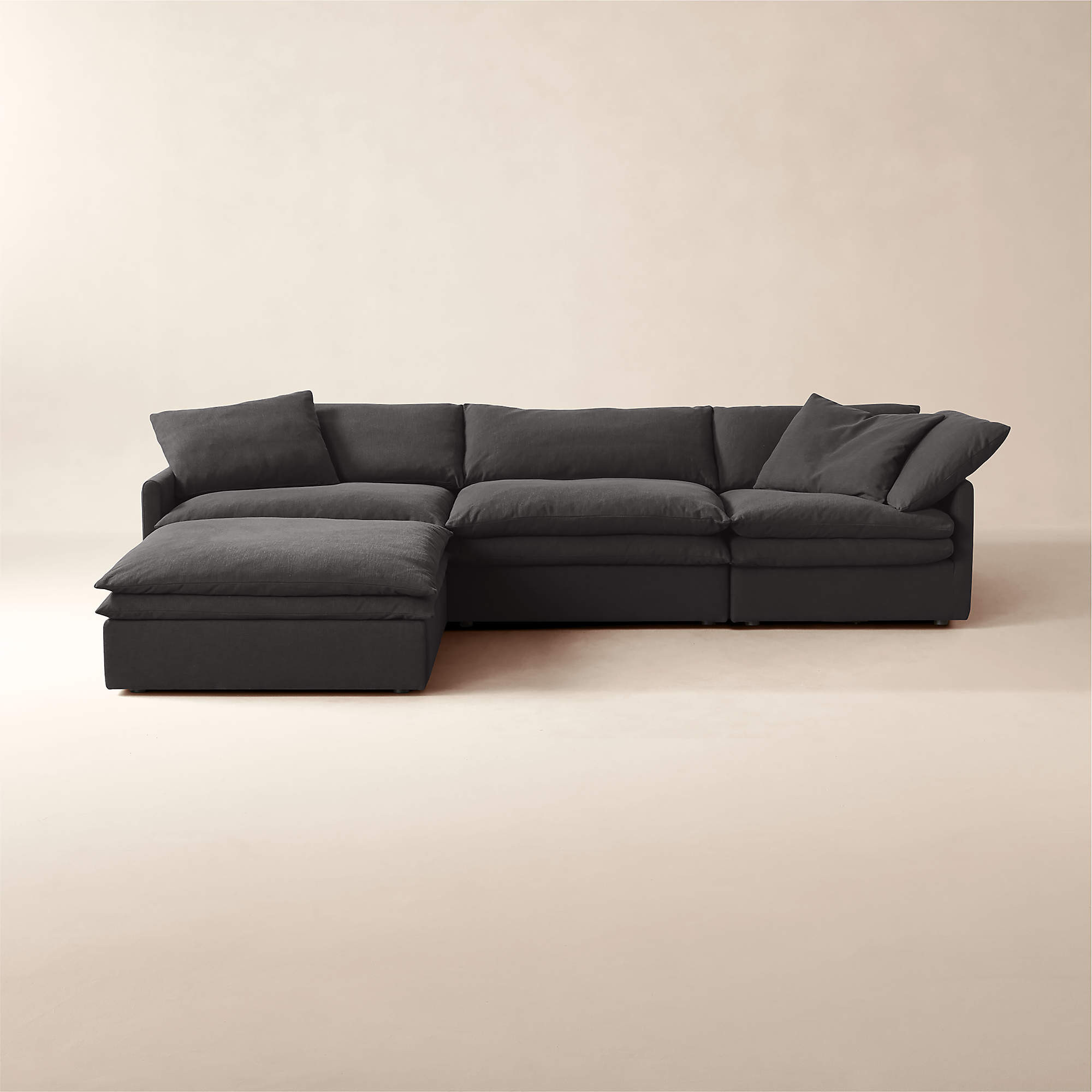 Mattea 4-Piece Charcoal Black Performance Linen Sectional Sofa with Left-Arm | CB2 | CB2