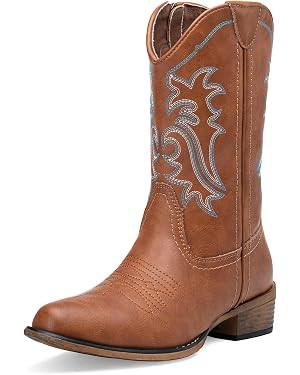 Women's Round Toe Cowboy Boots Mid-Calf Western Cowgirl Boots with Stitched Embroidery, 9806 Chun... | Amazon (US)