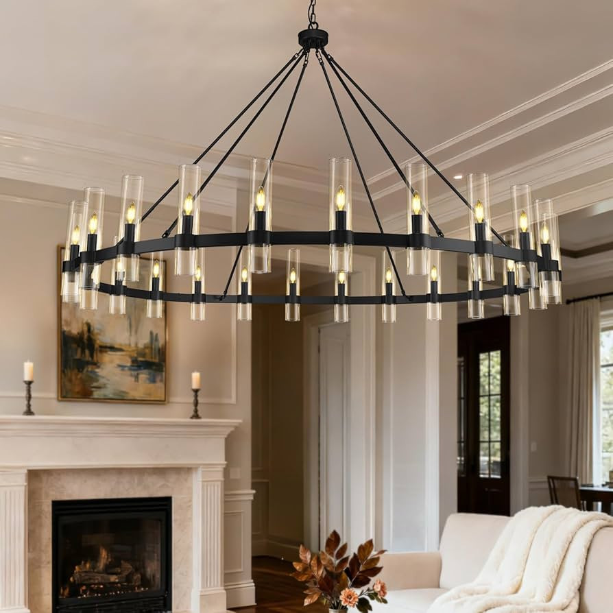 Black Wagon Wheel Chandelier 70 Inch, Large Chandeliers for High Ceilings, 24-Light Chandelier wi... | Amazon (US)