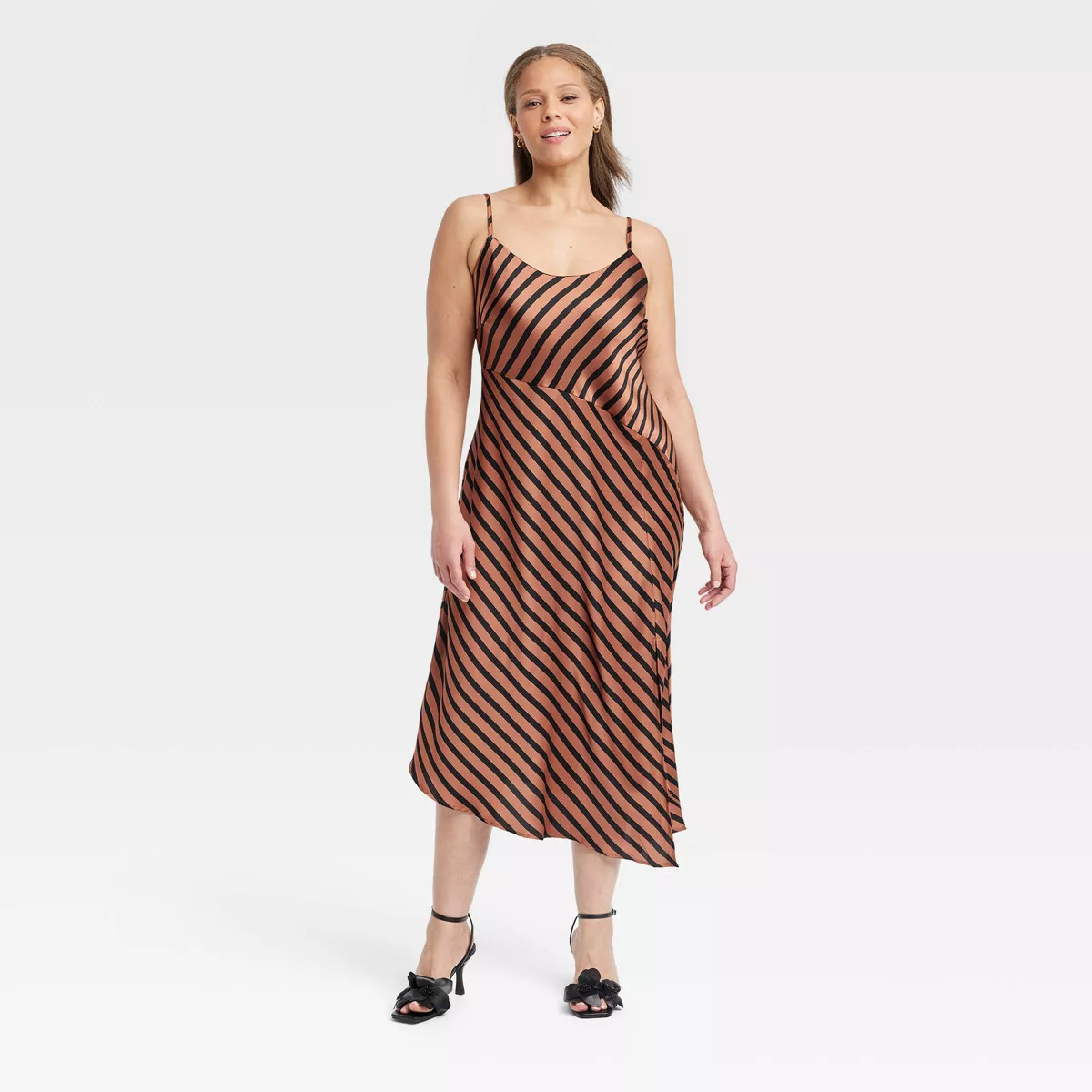 Women's Midi Slip Dress - A New Day™ Black Polka Dots XXL | Target