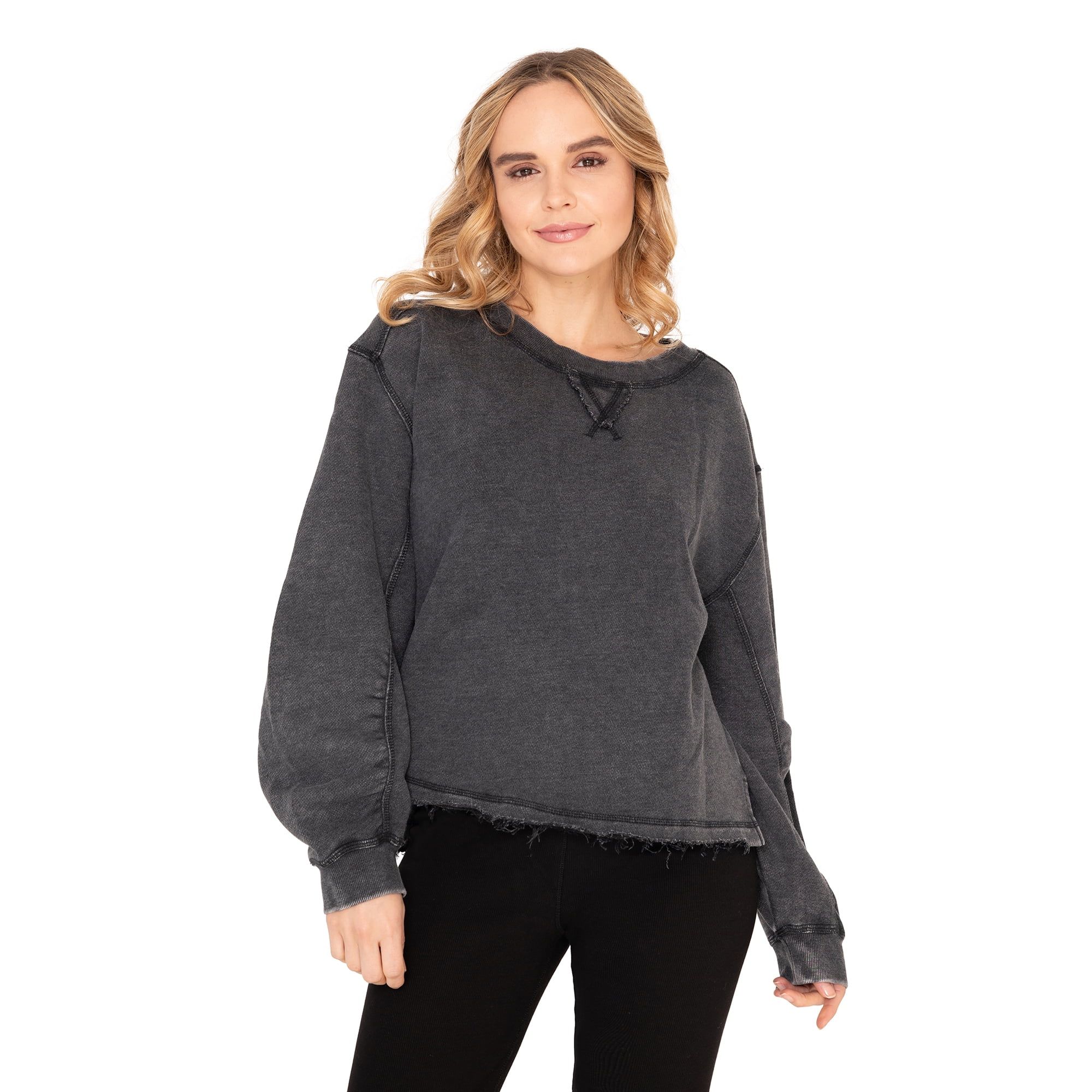 Hard Tail Women's Crew Neck Acid Wash French Terry Pullover, Sizes S-XL | Walmart (US)