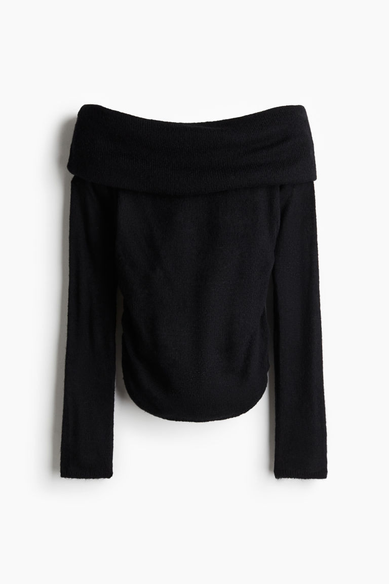 H & M - Sheer-Knit Off-the-Shoulder Sweater - Black | H&M (US + CA)