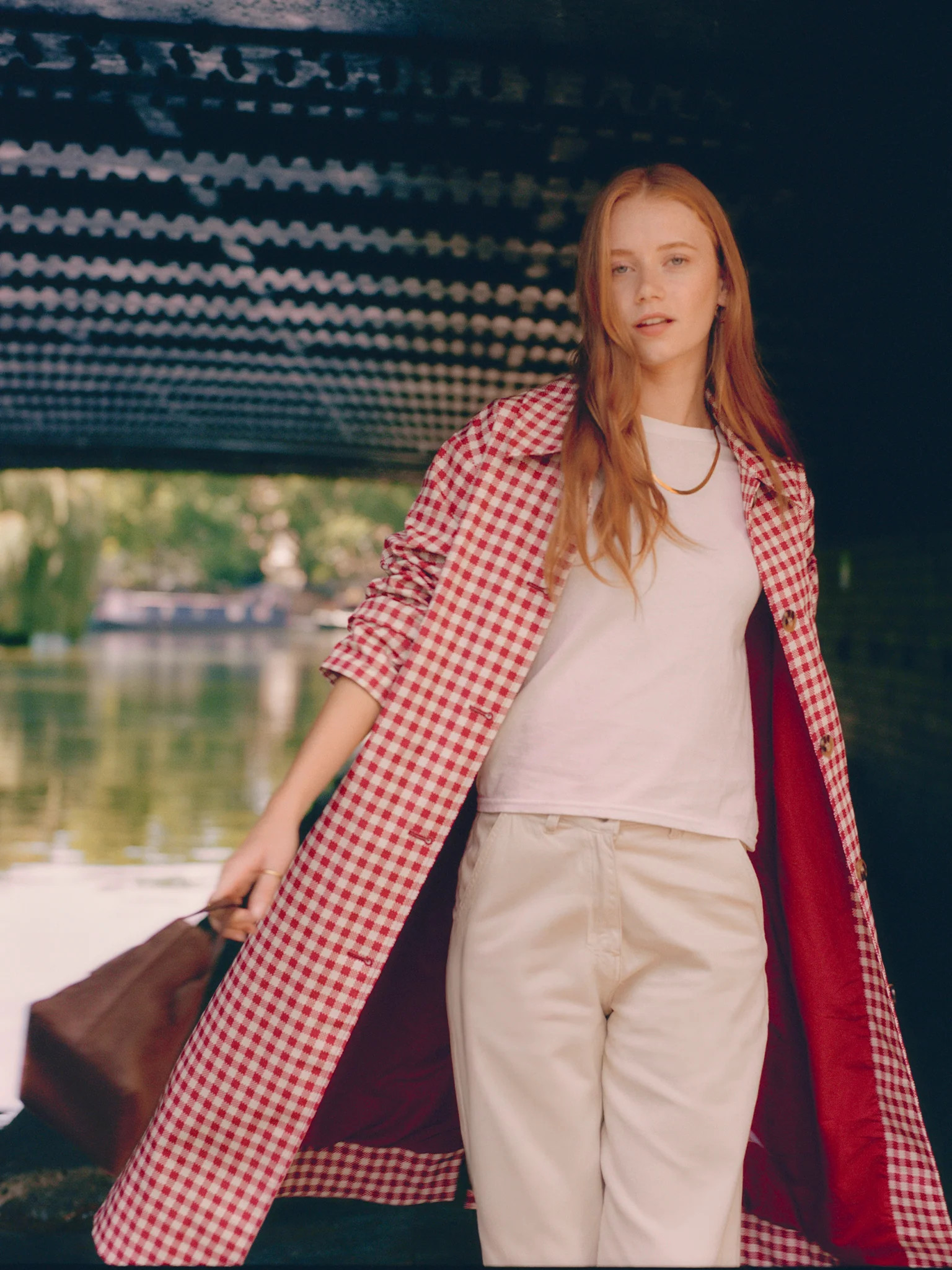 Charleston Checked Trench in Merlot and Cream | OMNES | Ethical & Affordable Clothing | OMNES UK