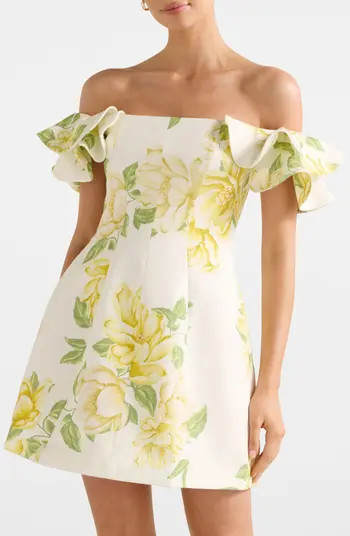 Kenzie Floral Off the Shoulder Linen Blend Minidress | Nordstrom