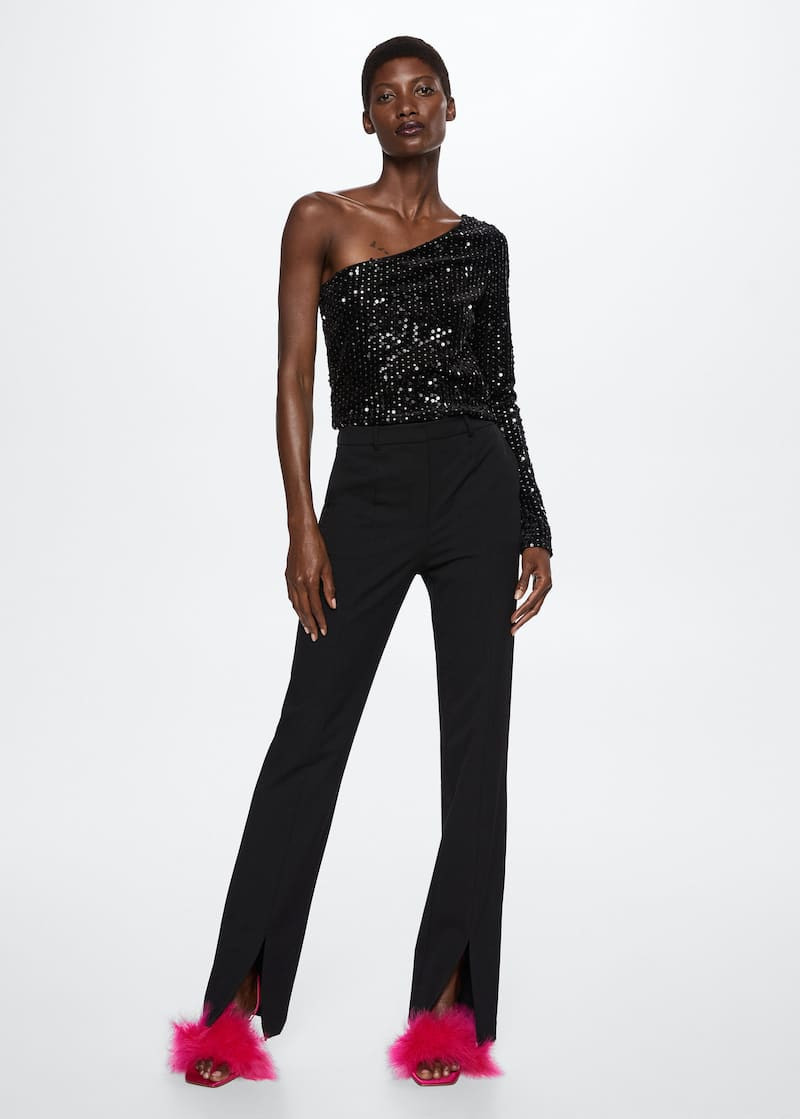 Asymmetrical sequin t-shirt -  Women | Mango USA | MANGO (US)