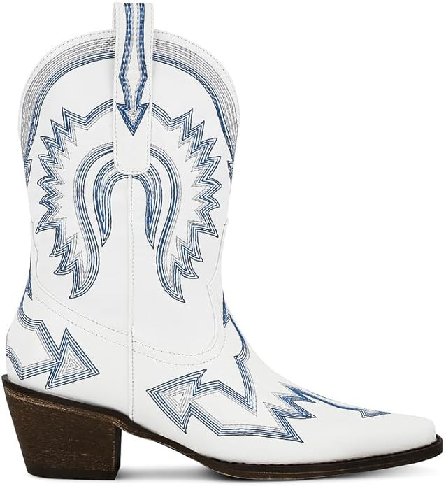 AMINUGAL Cowgirl Boots Chunky Heel Cowboy Boots for Women Pointed Toe Pull On Western Boots Women... | Amazon (US)