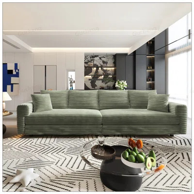 102.4 Inch Plush Corduroy 4-Seat Sofa, Modern Comfy Upholstered Cloud Couch with Soft Pillows and Convertible Design for Living Room, Bedroom, Apartme | Wayfair North America