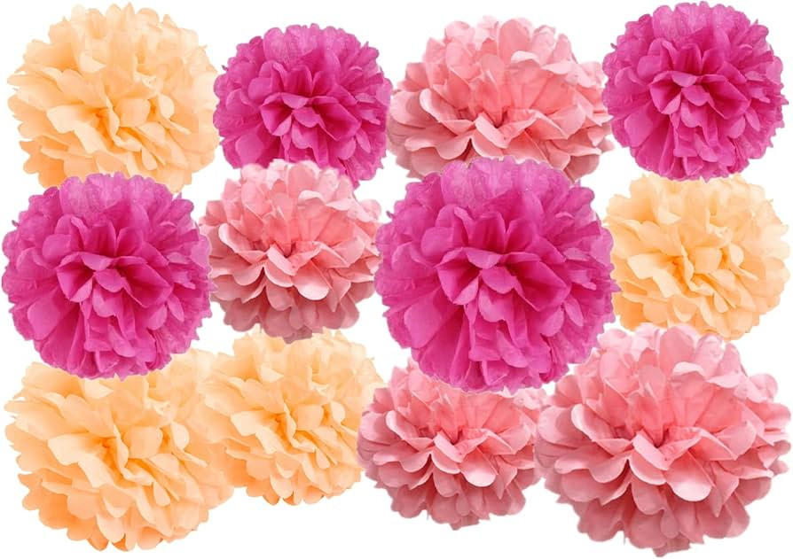 12 Pcs Paper Pom Poms Kit, Tissue Paper Flowers for Birthday, Wedding, Bachelorette, Baby Shower,... | Amazon (US)