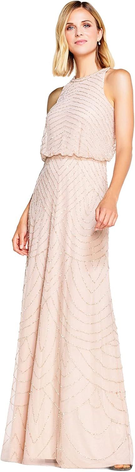 Adrianna Papell Womens Art Deco Beaded Blouson Dress with Halter Neckline | Amazon (CA)
