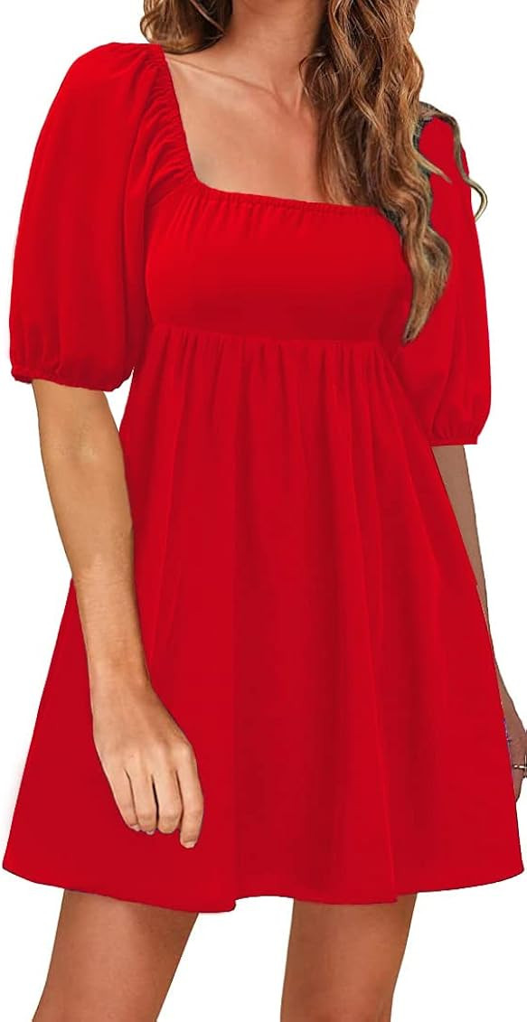 KoJooin Square Neck Mini Dress Women's Puff Sleeve Summer Off-Shoulder Skater Dresses | Amazon (US)