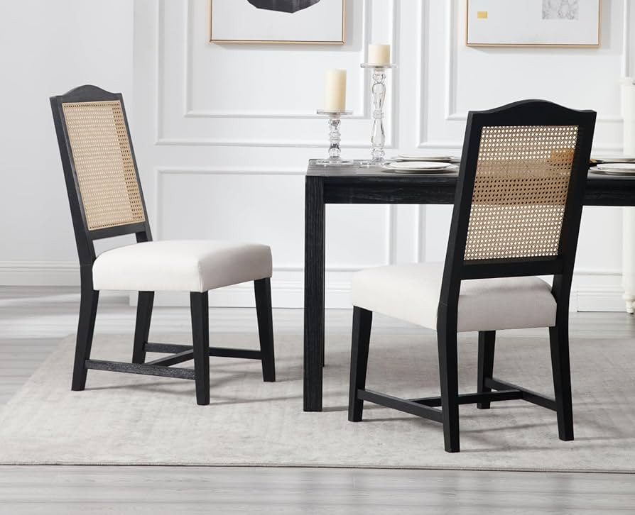 CIMOTA Mid Century Modern Rattan Dining Chairs Set of 2, Upholstered Farmhouse Dining Room Chairs... | Amazon (US)