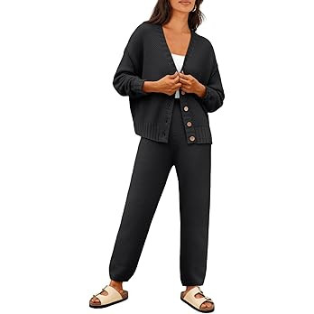 LILLUSORY Womens Cardigan Pants Sets 2 Piece Slouchy Sweater Loungewear | Amazon (US)