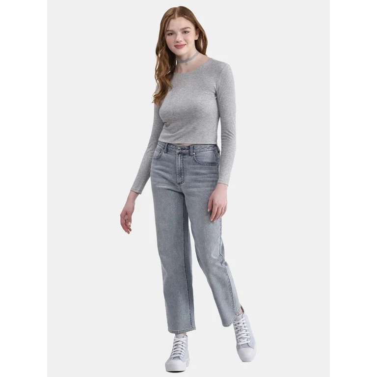 No Boundaries Double Layer Crew Tee, Women's | Walmart (US)