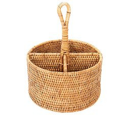 Tava Handwoven Rattan Round Flatware Caddy | Pottery Barn (US)