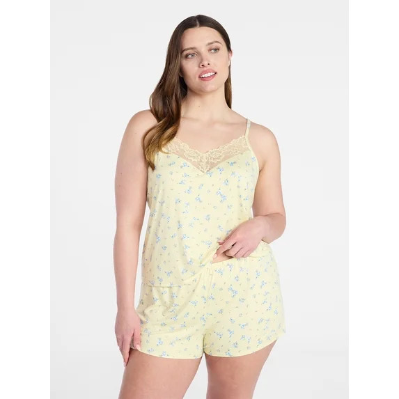 Joyspun Women’s Dreamy Soft Collection Lace Trim Knit Cami and Shorts Set, Sizes XS-3X | Walmart (US)