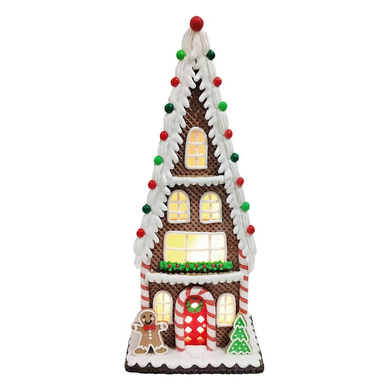 Gingerbread Lane 4-Story Iced LED Claydough Gingerbread House, 20" | At Home