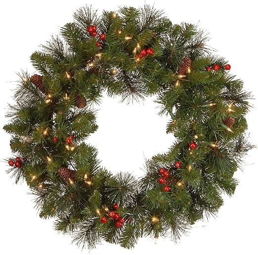 National Tree Company Pre-Lit Artificial Christmas Wreath, Green, Crestwood Spruce, White Lights,... | Amazon (US)