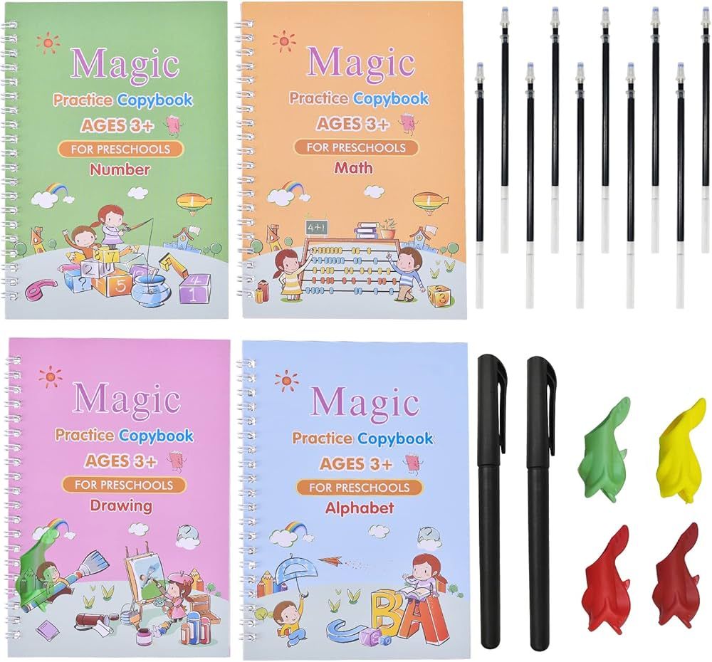 YAMMI 4 Pack Magic Practice Copybook for Kids, Handwriting Workbook Set for Math, Alphabet, Numbe... | Amazon (US)