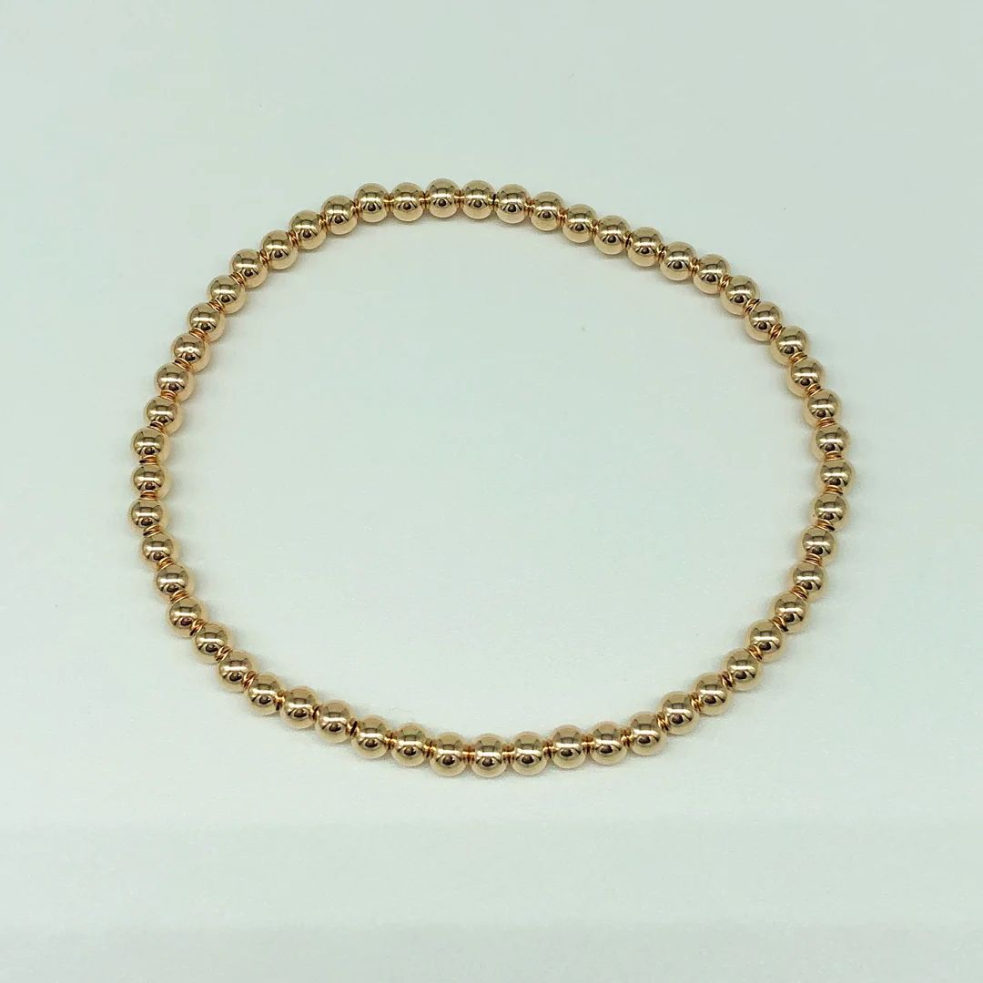 14k Rose Gold Filled 4mm Beaded Bracelet  14k Rose Gold - Etsy | Etsy (US)