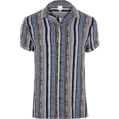 Blue aztec print short sleeve revere shirt | River Island (UK & IE)