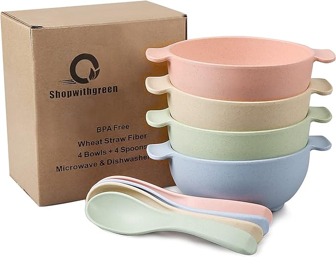 shopwithgreen Unbreakable Kids Bowls -Microwave Dishwasher Safe- Wheat Straw Snack Bowl Sets for ... | Amazon (US)