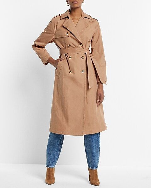 Nylon Sherpa-lined Novelty Button Belted Trench Coat | Express