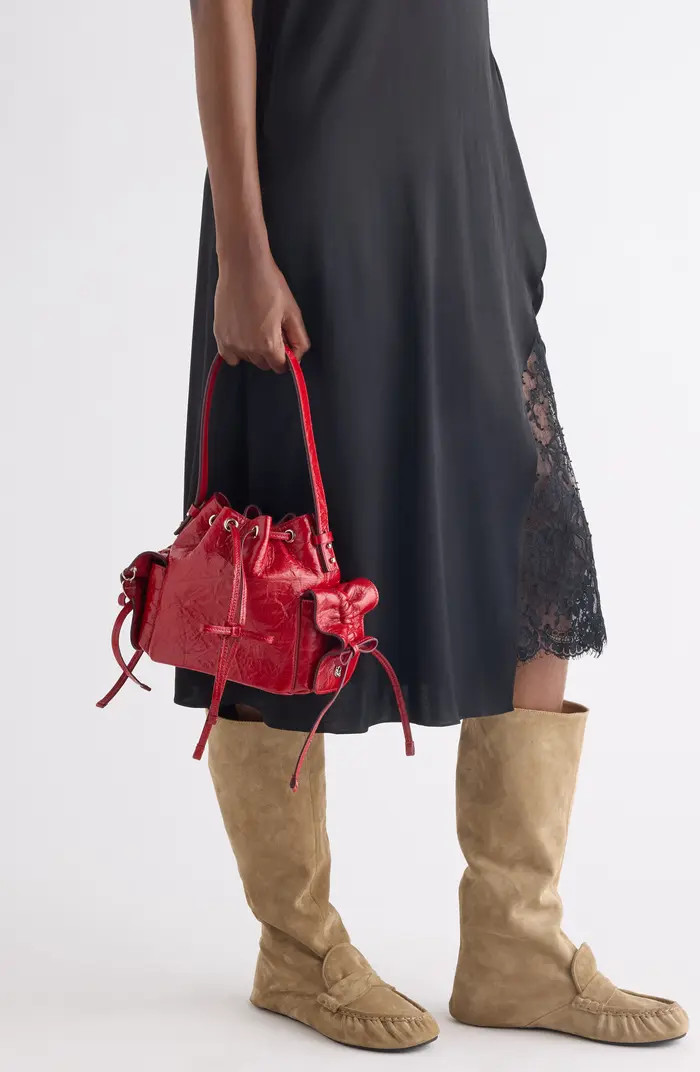 Acne Studios Mini Multipocket Crinkled Shiny Leather Bucket Bag | Nordstrom | Nordstrom