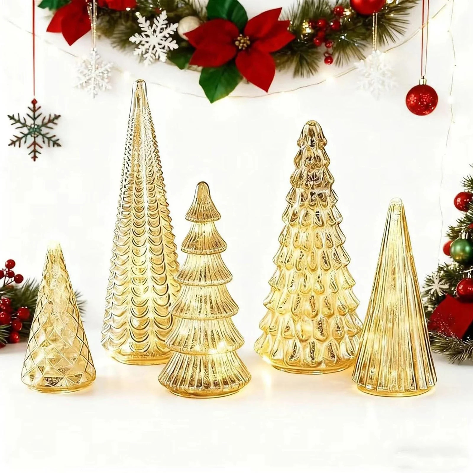 Set of 5 Illuminated Mercury Glass Trees,2026 New Upgrade Mercury Glass Christmas Trees with Led,... | Walmart (US)