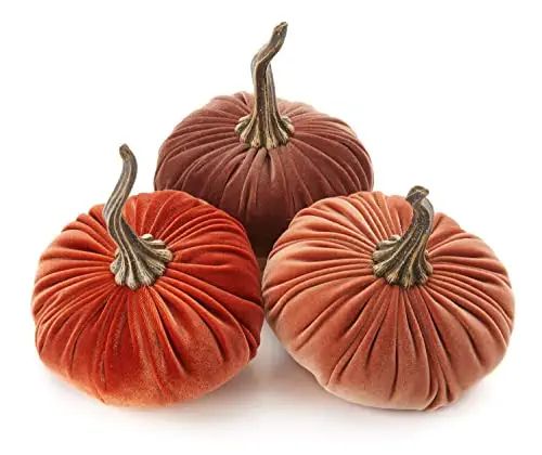 6.25 Inch Velvet Pumpkins Set of 3, Holiday Mantle Decor, Fall Halloween Thanksgiving, Rustic Fal... | Amazon (US)