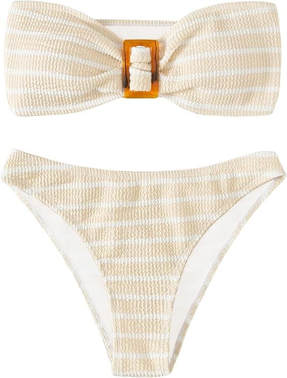 GORGLITTER Swimsuit for Women 2024 Coastal Granddaughter Clothes Strapless Swimsuits  2 Piece Hig... | Amazon (US)