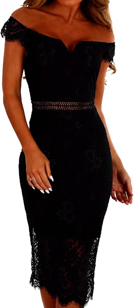 Shawhuwa Womens Sexy Criss Cross Off Shoulder Bodycon Party Club Midi Dress | Amazon (US)