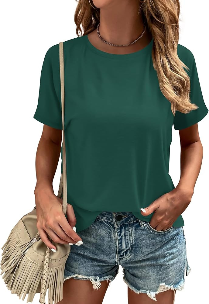 Women's Tshirts Crew Neck Short Sleeve Summer Tops Casual Solid Color Basic Tee Shirts | Amazon (US)