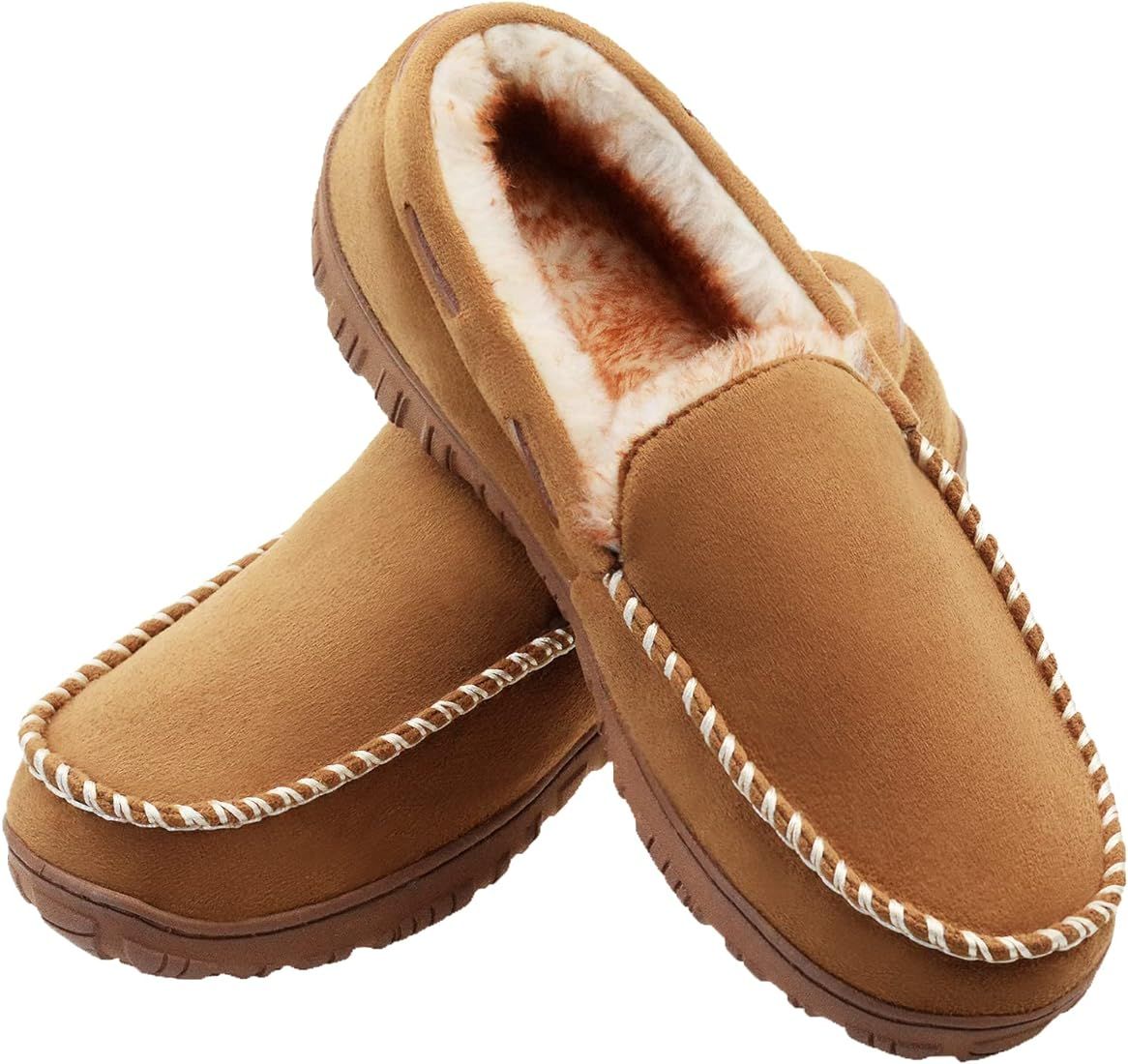 Moccasins Slippers for Men Memory Foam Indoor Outdoor House Shoes Fleece Warm Bedroom Slippers Mens  | Amazon (US)