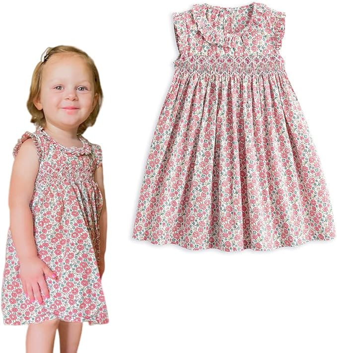 Simplee kids Baby Girl Smocked Dress Summer Casual Short Sleeve Dresses Floral Print Sundress Pri... | Amazon (US)