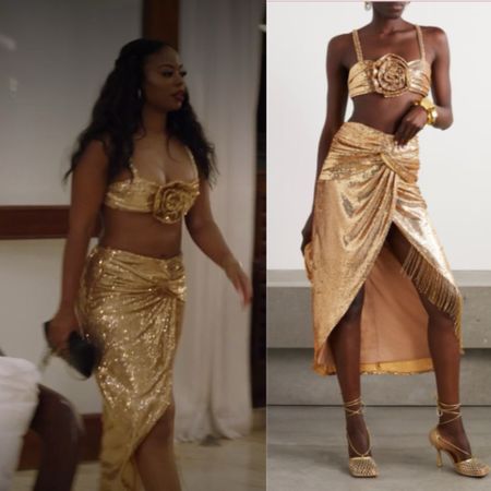 Keiana Stewart’s Gold Rosette Tank Top and Skirt Set