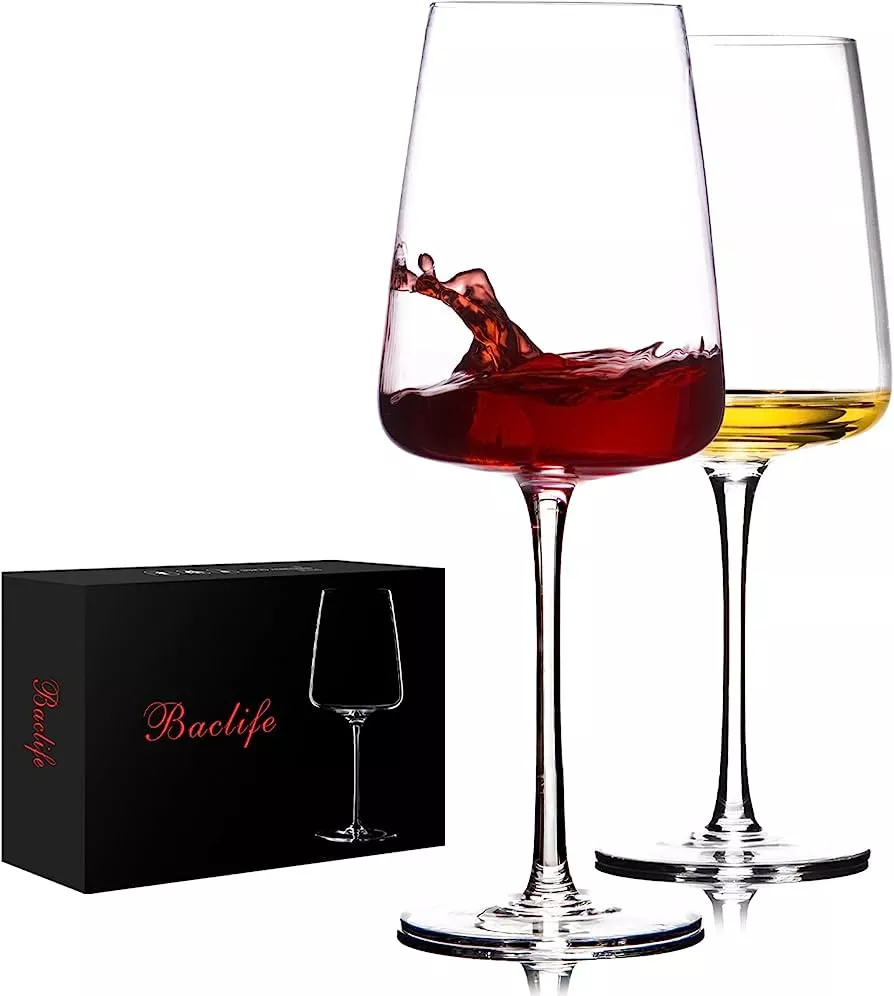 BACLIFE White Wine Glasses Set of 4 - Square wine