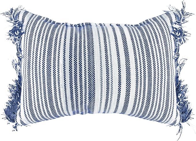 Baytown Striped Woven Poly Filled 12x20 Decorative Boho Lumbar Throw Pillow, Navy Blue and White | Amazon (US)