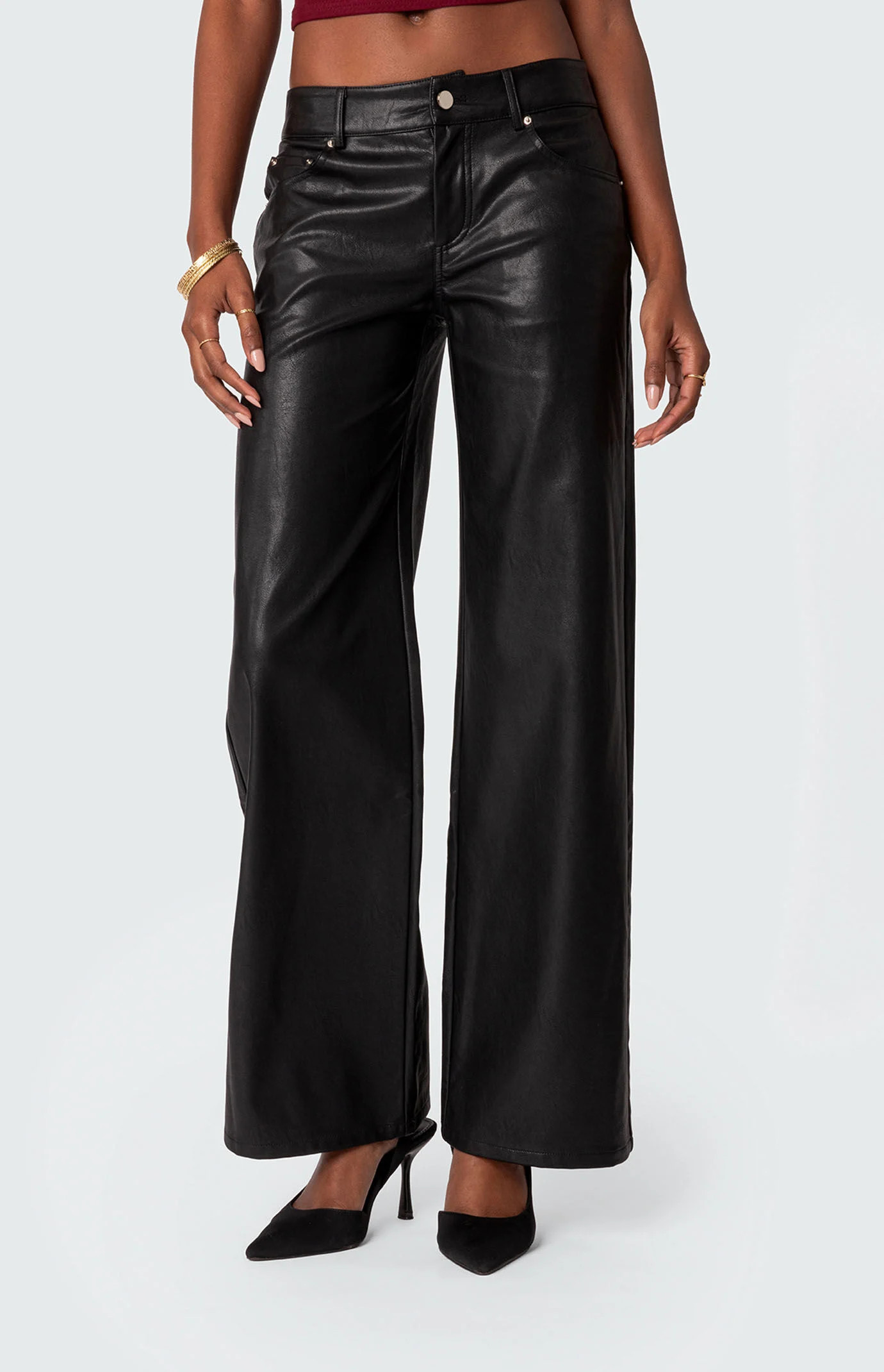 Edikted Women's Faux Leather Straight Leg Pants in Black - Size XL | PacSun
