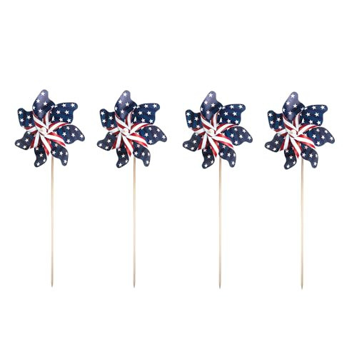 Glitzhome 4-Pack Patriotic Wind Spinners 43.25" Reflective American Flag Decor for 4th of July Yard & Garden Bird Deterrent Pinwheels | Amazon (US)