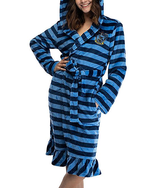 Intimo Women's Sleep Robes - Harry Potter Blue Stripe Ravenclaw Plush Hooded Robe - Women | Zulily