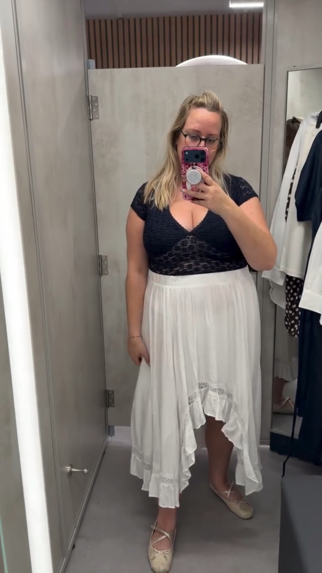 A quick post work try on @georgeatasda new Lincoln store! Was great to use the new fitting rooms and try on a few pieces I’d had my eye on, the denim dress is a hit but I need to size up (and we’d literally sold it an hour or so before!) the lace top is 10/10 but needs a different bra to work and the white skirt is 👌🏼 so much so I already bought it in brown 🤣 the spotted skirt wasn’t my size but also I’m not a fan of a bubble hem and the shirts are amazing quality but they were giving painter on me so I didn’t even take a pic🤣 I’ve seen them look amazing in other people @iamgemmablake included! Alas not my style 😢
.
#georgeatasda #tryonreel #midsizefashion #plussizefashion